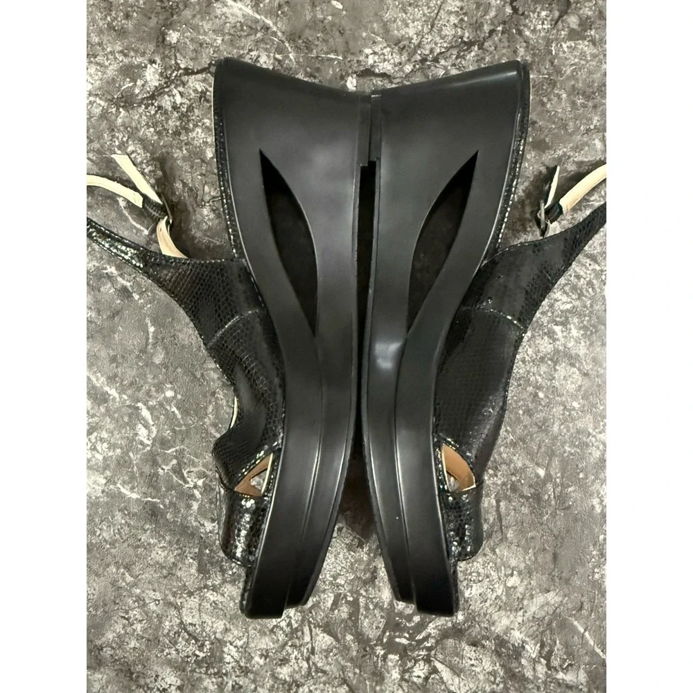 CALVIN KLEIN Rosaria Snake Print SlingBack‎ Cutout  Wedge Heel Sandal Black 8.5M